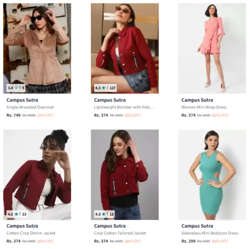 Image of Campus Sutra Women's Clothing @ Minimum 80% Discount