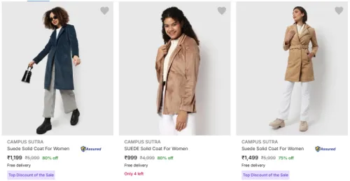Image of Campus Sutra Women's Coat at Minimum 70% Discount