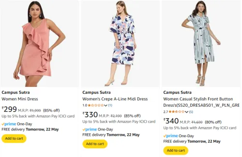 Image of Campus Sutra Women's Dresses at minimum 75% Discount