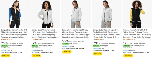 Image of Campus Sutra Women's Jacket at minimum 70% Discount