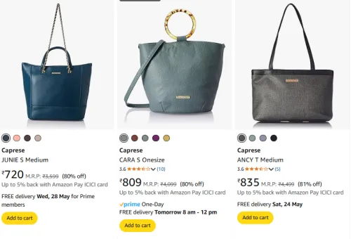 Image of Caprese Handbags at minimum 80% Discount