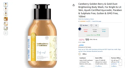 Image of Careberry Golden Berry & Gold Dust Brightening Body Wash100ml