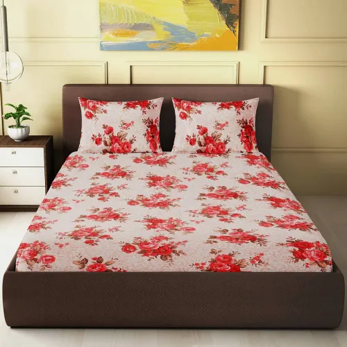 Image of CARLTON LONDON 120 TC Cotton Double Floral Flat Bedsheet