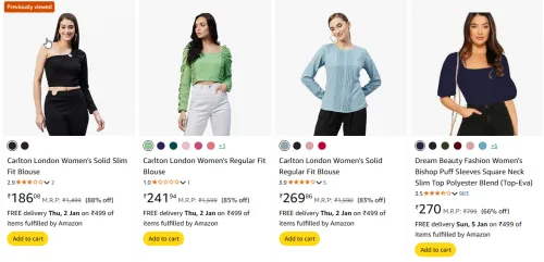 Image of Carlton London Women's Solid Slim Fit Blouse Starting Price @ ₹186