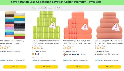 Image of Casa Copehagen Egyptian Cotton Premium Towel Sets @ Start ₹399