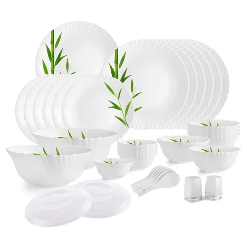 Image of Cello Bamboo Groove Dazzle Series Opalware Dinner Set, 37 Pieces,
