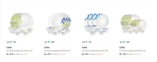 Image of Cello Dazzle White and Green 10 Pieces Dinner Set Starting At ₹475