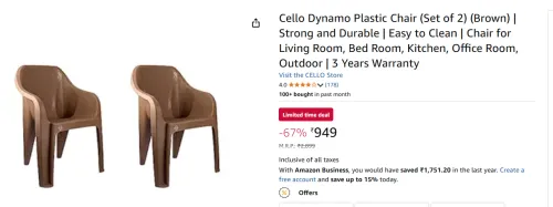 Image of Cello Dynamo Plastic Chair (Set of 2) (Brown)