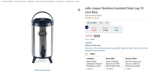 Image of cello Jaquar Stainless Insulated Steel 10 Litre