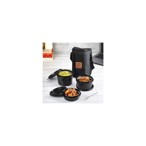Image of CELLO MF Click Lunch Box Set with Bag, 3 Containers, 300ml, Black