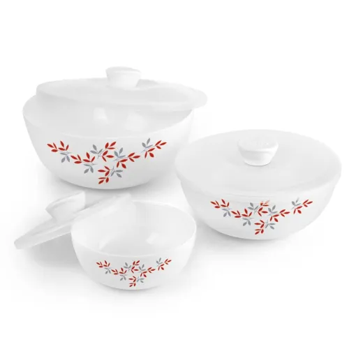 Image of CELLO Opalware Twilight Floral Mixing Bowl Set with Lids, Set of 3
