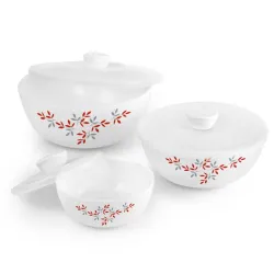 CELLO Opalware Twilight Floral Mixing Bowl Set with Lids, Set of 3
