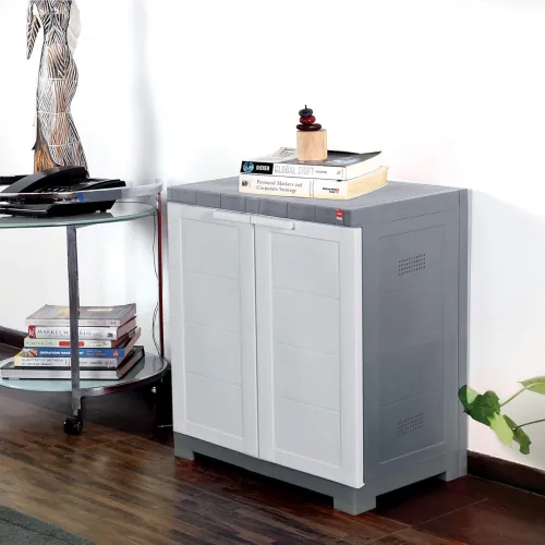 Image of Cello Novelty Compact Plastic Shoes Rack, White & Grey |Double Dustproof Doors |