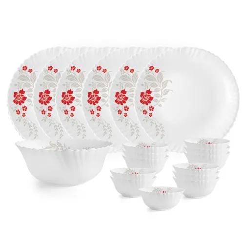 Image of Cello Opalware Dazzle Scarlet Bliss Dinner Set 19 Units