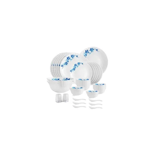 Image of Cello Opalware Dazzle Series Blue Swirl Dinner Set, 35 Units
