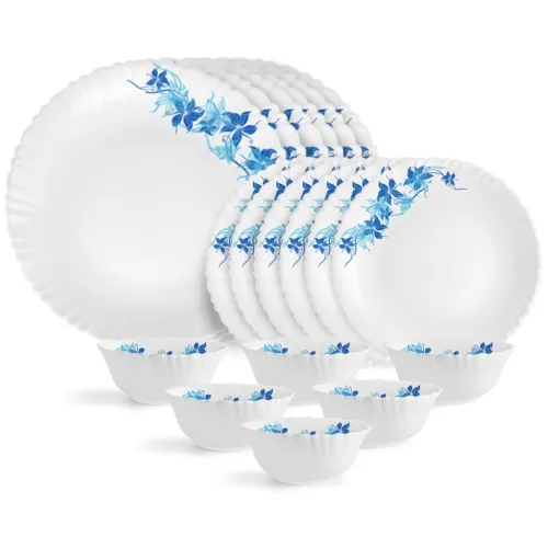 Image of Cello Opalware Dazzle Series Blue Swirl Dinner Set, 18 Units | Opal Glass Dinner Set for 6 |.