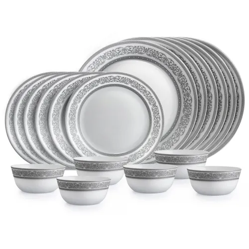 Image of Cello Opalware Solitaire Series Argento Dinner Set, 18 Units