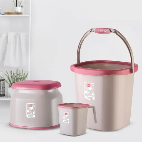 Image of CELLO Plastic Cubic Bathroom Set | Sturdy and Durable | Cubic Set (Bucket 18 L + Stool + Mug 1.5 L)
