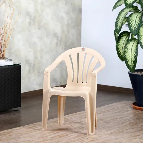 Image of Cello Plastic Solid Capri Chair, Arm Rest - Beige