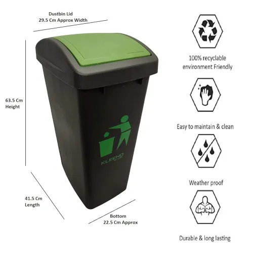 Image of CELLO Plastic Swing-Lid Garbage Dustbin (48 Ltr, Green/Blue/Black)