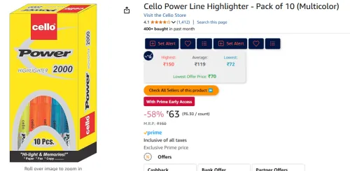 Image of Cello Power Line Highlighter - Pack of 10 (Multicolor)