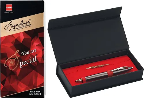 Image of Cello Signature Designer CEL1010449 Silver Pen Set (1 Pen with Rakhi)