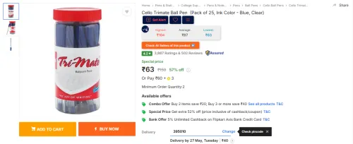 Image of Cello Trimate Ball Pen (Pack of 25) - Blue