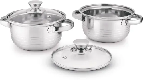 Image of Classic Essentials Stainless Steel Marvel Casserole with Glass Lid Pack of 2 Cook and Serve Casserole Set