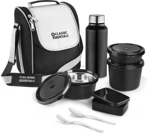 Image of Classic Essentials Microwave Safe Lunch box Set of 5 with Bottle, Bag & Cutlery