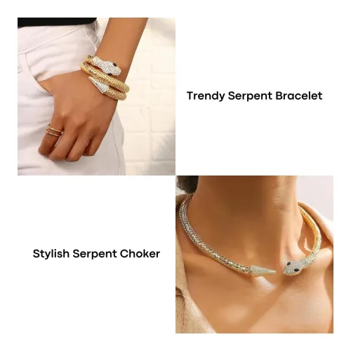 Image of CLEO The Serpent Gold Plated Zircon Studded Metallic Snake Jewellery