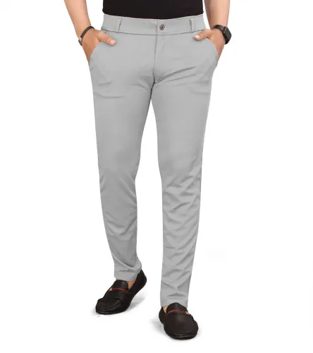 Image of Clothone Men Slim Fit Silver Lycra Blend Trousers