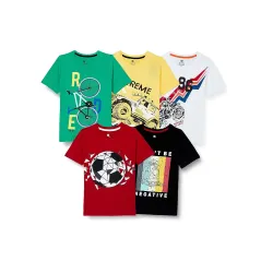 Clotth Theory Boys Printed Bio Washed Cotton Half Sleeve T-Shirt for Boys- Pack of 5