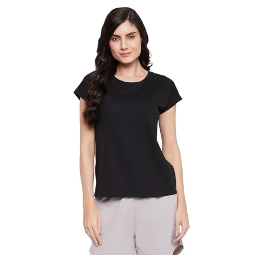 Image of Clovia Women's Cotton Chic Basic Short Sleeves Regular Fit Top