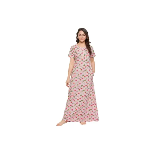 Image of Clovia Women's Cotton Pretty Florals Long Nighty in Pink