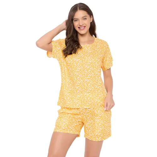 Image of Clovia Women's Rayon Printed Top & Shorts Set