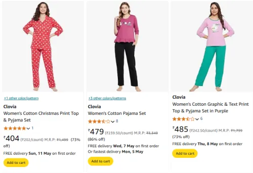 Image of Clovia Women's Pajama Set at Minimum 70% Discount