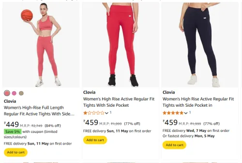 Image of Clovia Women's Tights at Minimum 70% Discount