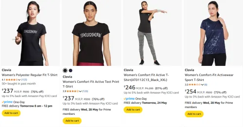 Image of Clovia Women's T-shirts at minimum 72% Discount