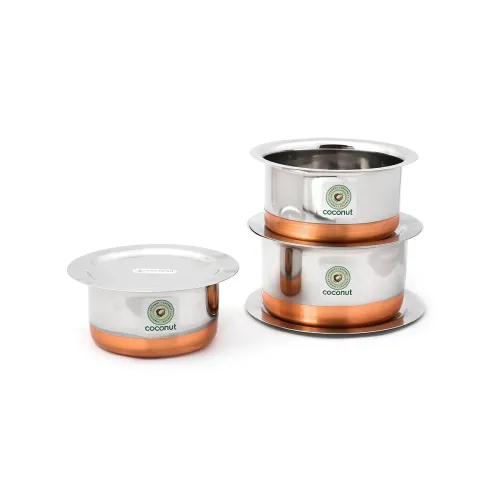Image of Coconut Copper Base Tope & Lid Stainless Steel Cookware Set 3-1500 ML, 2000 ML, 2300 ML