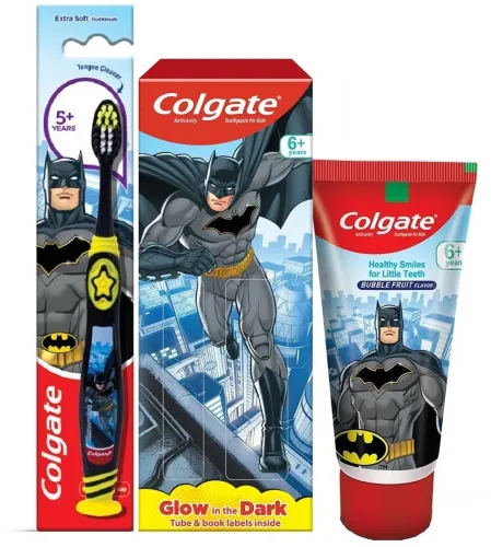 Image of Colgate Kids 6+yrs Batman Toothpaste 80g & Kids Batman Toothbrush 1pc with Book Labels Toothpaste (80 g, Pack of 2)