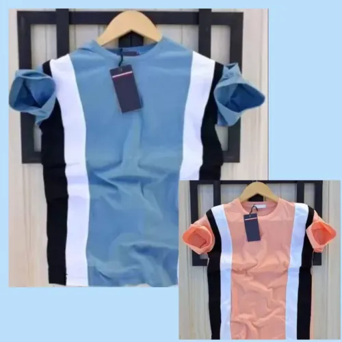 Image of Color Block Men Blue, Pink T-Shirt