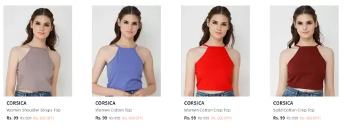 Image of CORSICA Strappy Cotton Crop Top Starting At @₹99