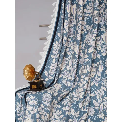 Image of Cortina Cotton Bohemian Floral Print Room Darkening Curtain, Grey, 5 Feet (1 Piece)