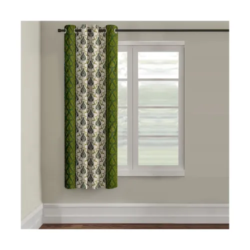 Image of Cortina Damask Design Panel Eyelet Window Curtain (5-Feet, Green)