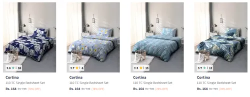 Image of Cortina Printed Single Bedsheet with 1 Pillow Cover Starting At ₹164
