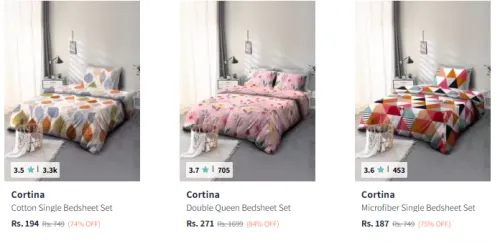 Image of Cortina Single Bedsheet with 1 Pillow Covers Starting @ ₹194