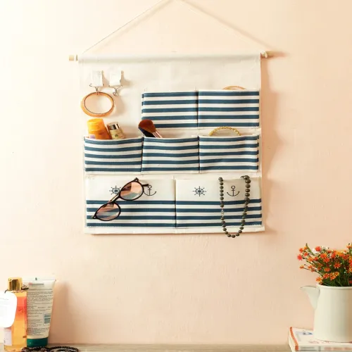 Image of Cortina Unisex Off White & Blue Striped Handbag Organiser