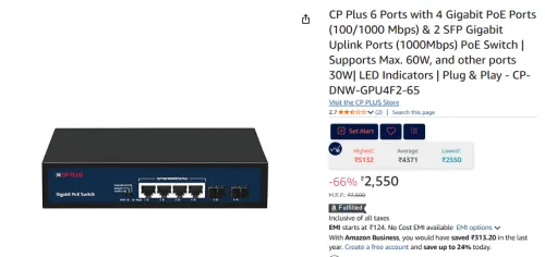 Image of CP Plus 6 Ports with 4 Gigabit PoE Ports Switch