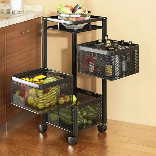 Image of CreativeBuzz 3 Layer Kitchen Trolley with Wheels