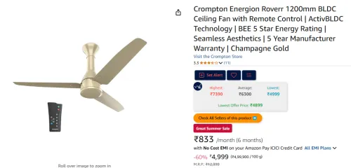 Image of Crompton Energion Roverr 1200mm BLDC Ceiling Fan with Remote Control